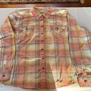 Orvis women’s Peach Pink Plaid Button-Down Shirt
